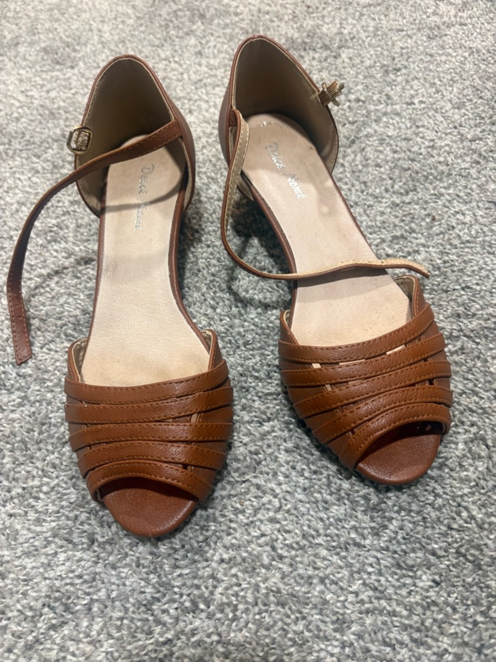 Brown Women's Ankle-Strap Peep-Toe Flats